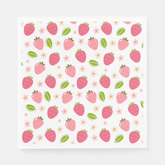 Guardanapo De Papel Cute Strawberry Pink Girls Birthday Paper Napkin (Frente)
