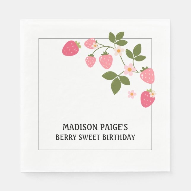 Guardanapo De Papel Cute Strawberry Pink Girls Birthday Paper Plate (Frente)