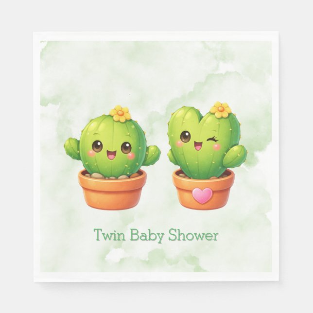 Guardanapo De Papel Cute Twin Cactus Baby Shower (Frente)