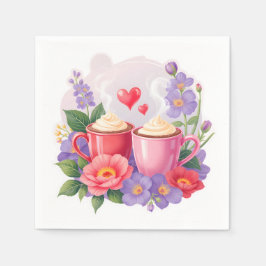Guardanapo De Papel Cute Valentine Cocoa Mugs with Flowers & Hearts