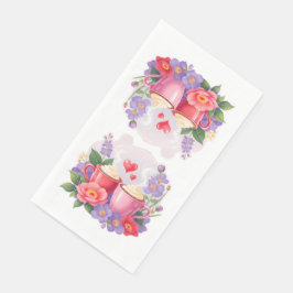 Guardanapo De Papel Cute Valentine Cocoa Mugs with Flowers & Hearts