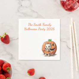 Guardanapo De Papel Cute Vintage Cat Pumpkin Custom Halloween Party 