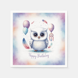 Guardanapo De Papel Cute Watercolor Baby Owl Balloons Birthday