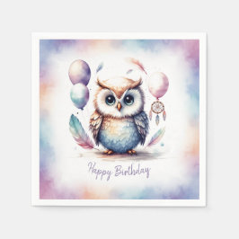 Guardanapo De Papel Cute Watercolor Baby Owl Balloons Birthday Paper