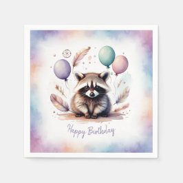 Guardanapo De Papel Cute Watercolor Baby Raccoon Balloons Birthday