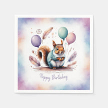 Cute Watercolor Baby Squirrel Balloons Birthday 