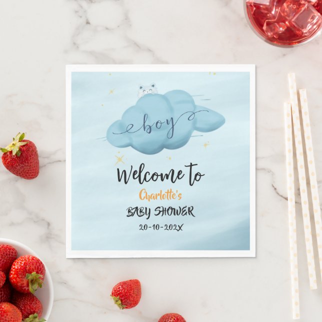 Guardanapo De Papel Cute Watercolor Cloud Baby Boy Shower (Insitu)
