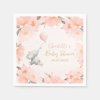 Guardanapo De Papel Cute Watercolor Elephant Floral Girl Baby Shower