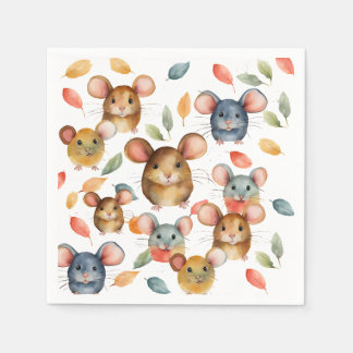 Guardanapo De Papel Cute Watercolor Mice and Autumn Leaves Pattern
