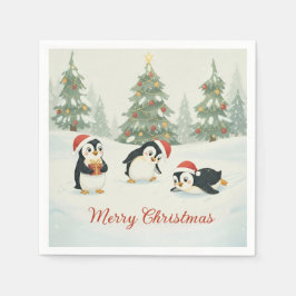 Guardanapo De Papel Cute Watercolor Penguins Christmas Forest