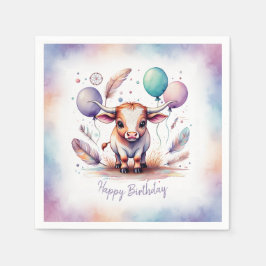 Guardanapo De Papel Cute Watercolor Texas Longhorn Balloons Birthday
