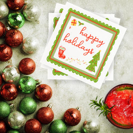 Guardanapo De Papel Cute Whimsical Christmas Icons HAPPY HOLIDAYS