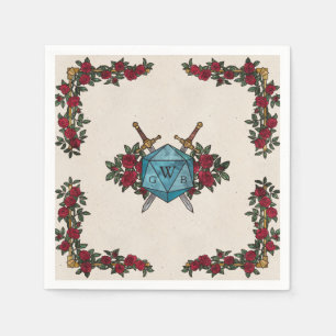 Guardanapo De Papel D20 Rosas Monograma RPG Casamento 