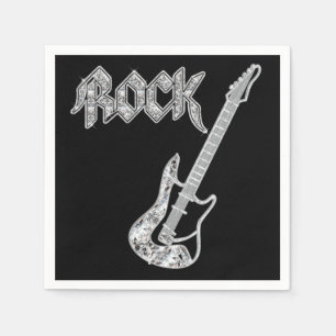 Guardanapo de papel da guitarra preta e de prata