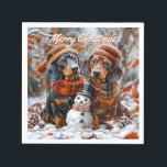 Guardanapo De Papel Dachshances com o Natal de Snowman<br><div class="desc">Adicione um toque festivo às suas comemorações de feriado com estes deliciosos guardanapos de papel com dois charmosos Dachshunicamente vestidos de chapéu aconchegante e cachecóis. Os Dachshances sentam-se numa cena de inverno com um bonitinho bonitão vestindo um chapéu e cachecol, cercado por pineges cobertos de neve e folhas vibrantes do...</div>