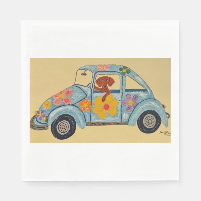 Guardanapo De Papel Dachshund em carro Hippie  (Frente)