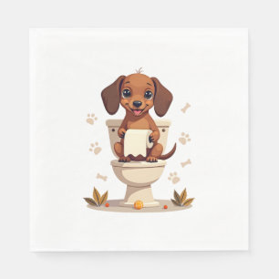 Guardanapo De Papel Dachshund Fofo Antigo no Cartoon de Banheiro com V
