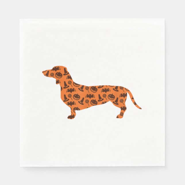 Guardanapo De Papel Dachshund Pumpkin Witch Bat Funny Spooken Hallowee (Frente)