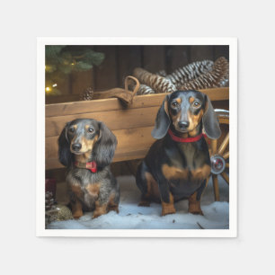 Guardanapo De Papel Dachshund Snowy Sleigh Decoração de Natal