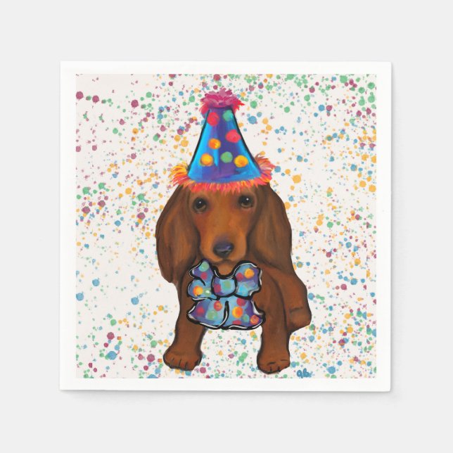 Guardanapo De Papel Dachshund Vermelho de Cabelo Comprido (Frente)