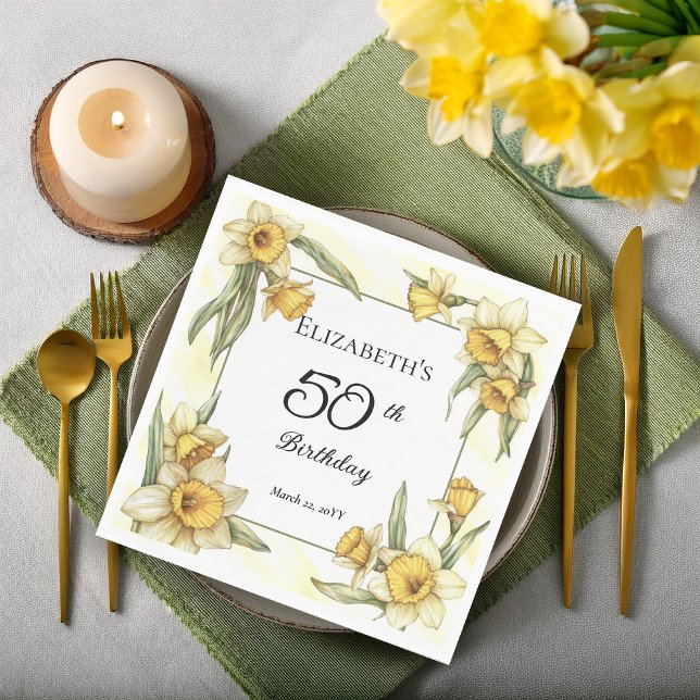 Guardanapo De Papel Daffodils Amarelos Elegantes Floral 50º Aniversári (Elegant Yellow Daffodils Floral 50th Birthday Party Napkins)
