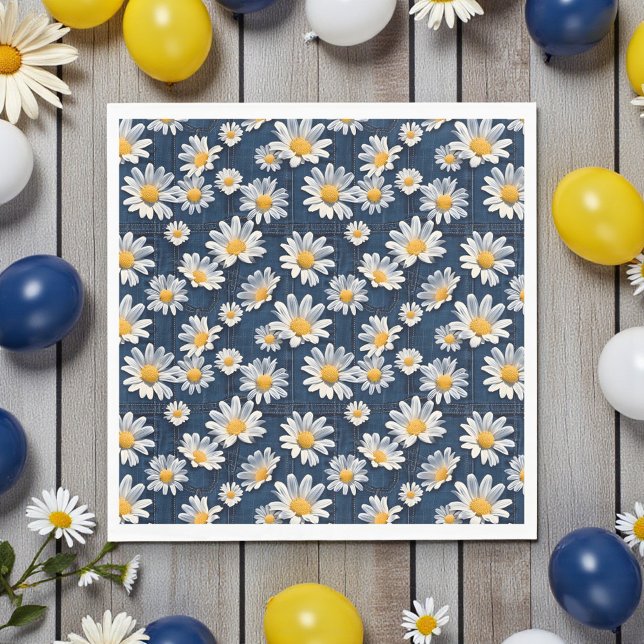 Guardanapo De Papel Daisies on Blue Denim Birthday  (Criador carregado)