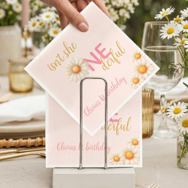 Guardanapo De Papel Daisy 1st Birthday Isn't She ONEderful Pink Boho (Daisy 1st Birthday Isn't She ONEderful Pink Boho Napkins)