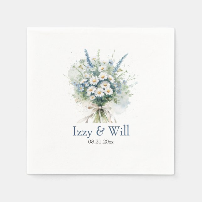 Guardanapo De Papel Daisy & Faded Blue Denim Flowers Personalizadas (Frente)