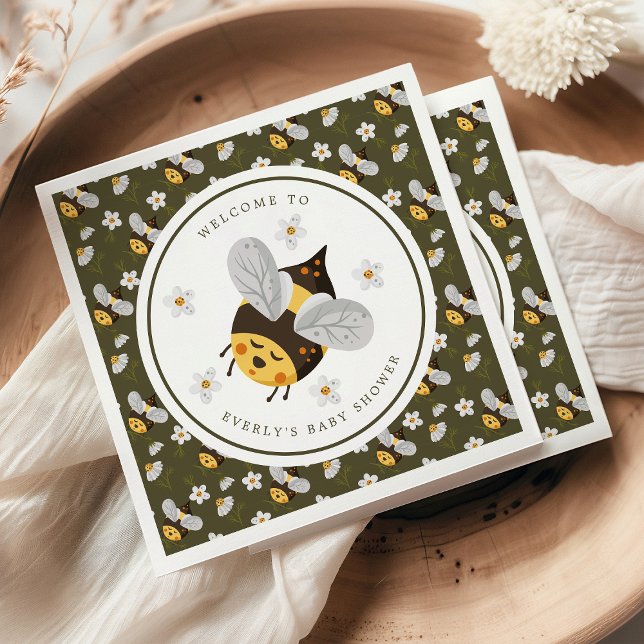 Guardanapo De Papel Daisy Flower Bumblebee Chá de fraldas Verde (Criador carregado)