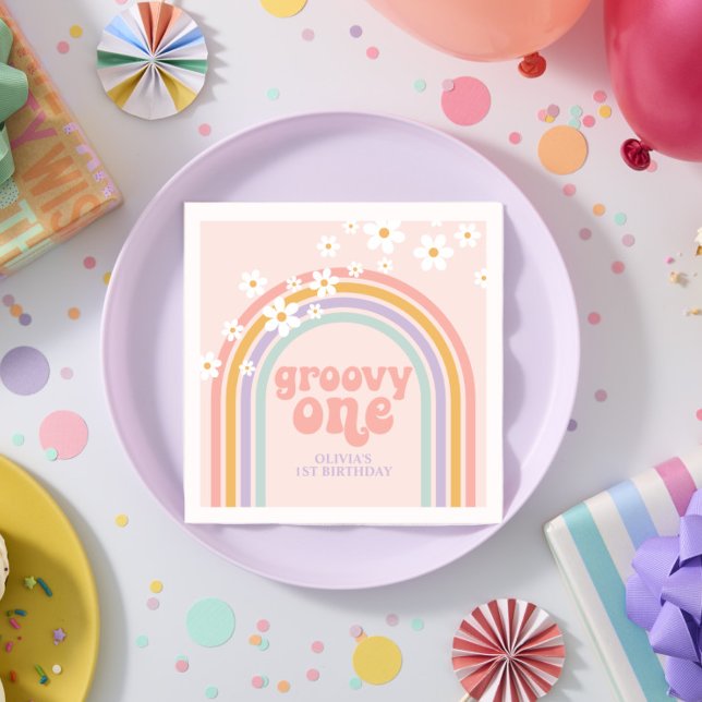 Guardanapo De Papel Daisy Groovy Um Primeiro aniversário arco-íris pas (Criador carregado)