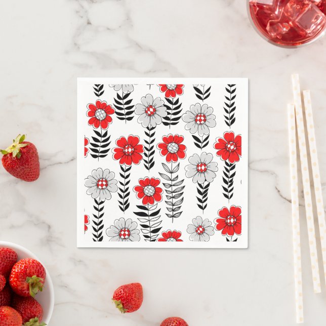 Guardanapo De Papel Daisy rabiscos em vermelho e preto (Insitu)