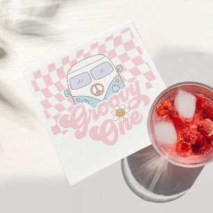 Guardanapo De Papel Daisy & Retro Van Pink Groovy Um primeiro aniversa