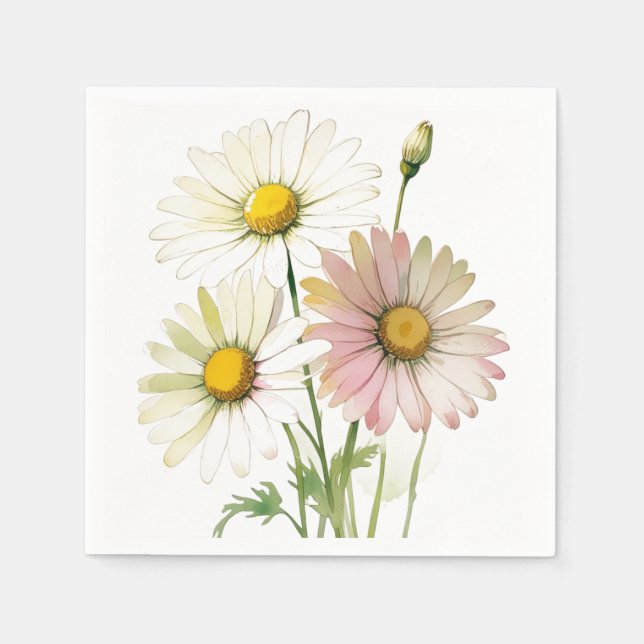 Guardanapo De Papel Daisy Watercolor Flower Modern Professional (Frente)