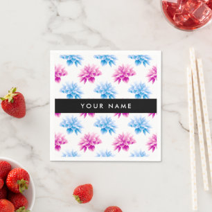 Guardanapo De Papel Dália Rosa e Azul, Padrão Floral, Seu Nome
