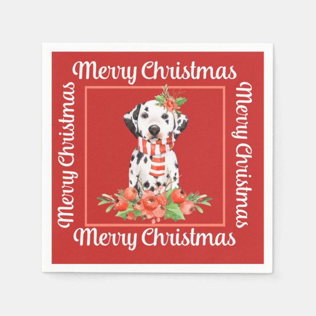 Guardanapo De Papel Dalmatiano Vermelho Feliz Natal (Frente)