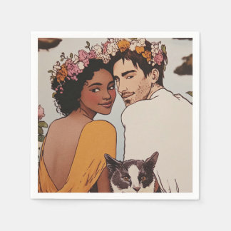 Guardanapo De Papel Dama Étnica, Amante Bonito e Gato