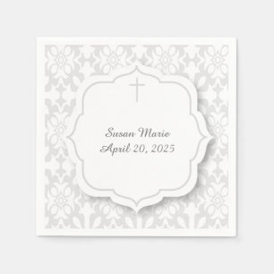 Guardanapo De Papel Damasco cinzento com Tag e cruz decorativos