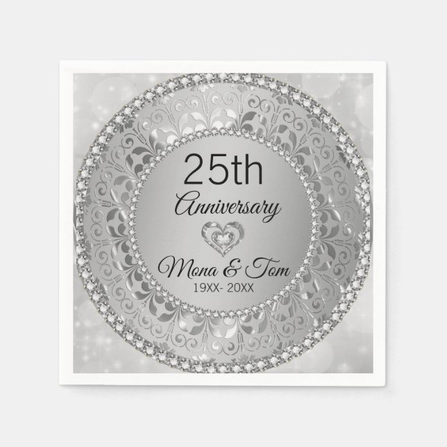 Guardanapo De Papel Damasco Floral De Prata E Coração (Frente)