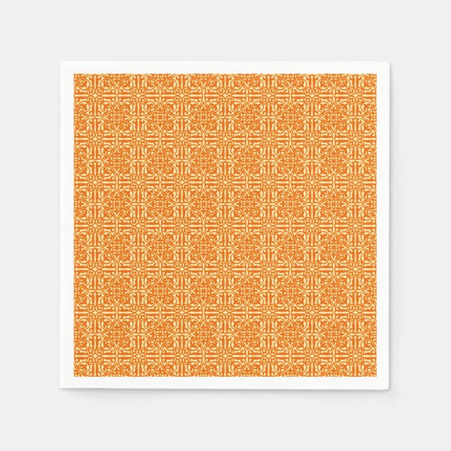 Guardanapo De Papel Damasco medieval Fleur-de-lis, laranja mandarim (Frente)