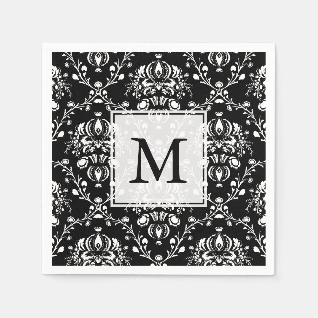 Guardanapo De Papel Damasco Personalizado Preto e Branco (Frente)