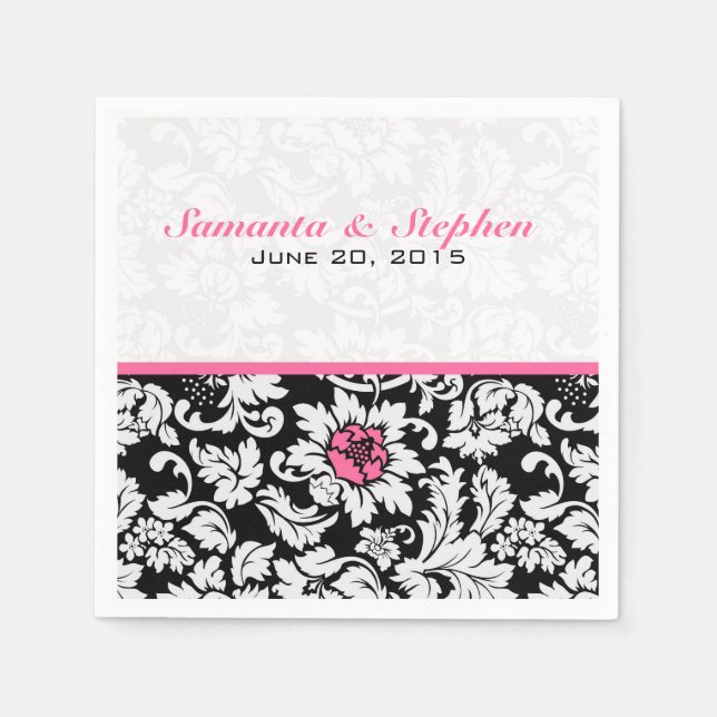 Guardanapo De Papel Damascos Florais Elegantes Pretos E Brancos (Frente)