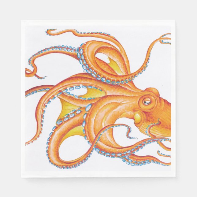 Guardanapo De Papel Dança de Arte Tinta de Octopus Vermelho Laranja (Frente)