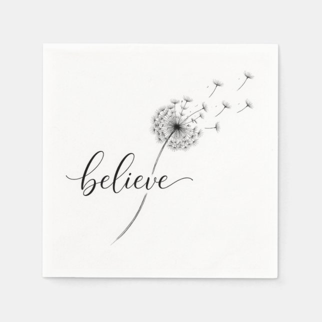 Guardanapo De Papel Dandelion Seedlings with Believe Text (Frente)
