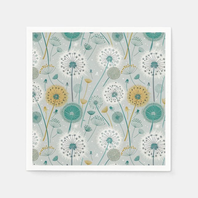 Guardanapo De Papel Dandelion Whimsical - Amarelo, Branco e Teal (Frente)