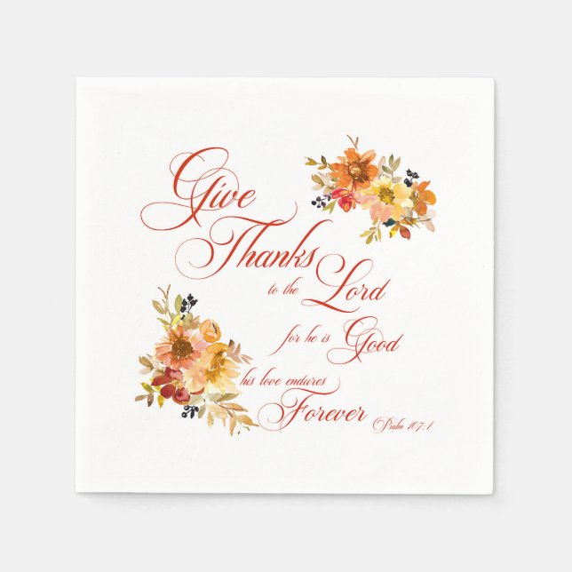 Guardanapo De Papel Dar Obrigados ao Senhor cair aquarela floral (Frente)