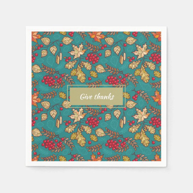 Guardanapo De Papel Dar Padrão de Folhas de Obrigados na Ação de Graça (Frente)