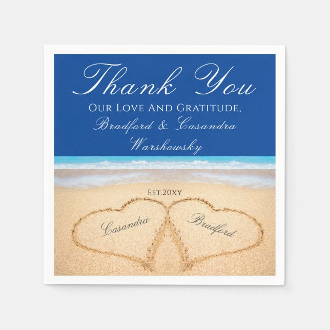 Guardanapo De Papel Dark Blue Beach 2 Hearts in the Sand Wedding (Frente)
