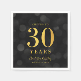 Guardanapo De Papel Dark Bokeh Faux Dourado Saúde aos 30 anos de anive