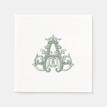 Dark Green "A" Monogram Cocktail Napkins