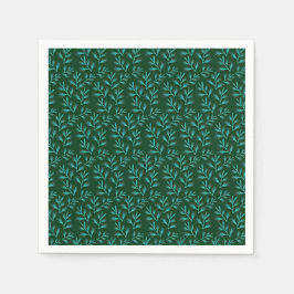 Guardanapo De Papel  Dark Green Background with Teal Botanical Leaves